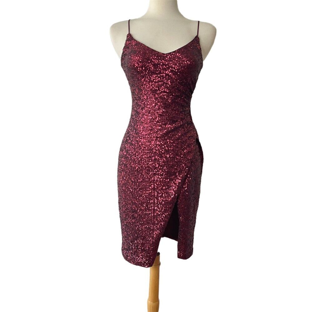 Black Halo Bowery Sequined Sheath Dress Size 2 Red Pinot Noir 2010s Formal NWT - Picture 2 of 12